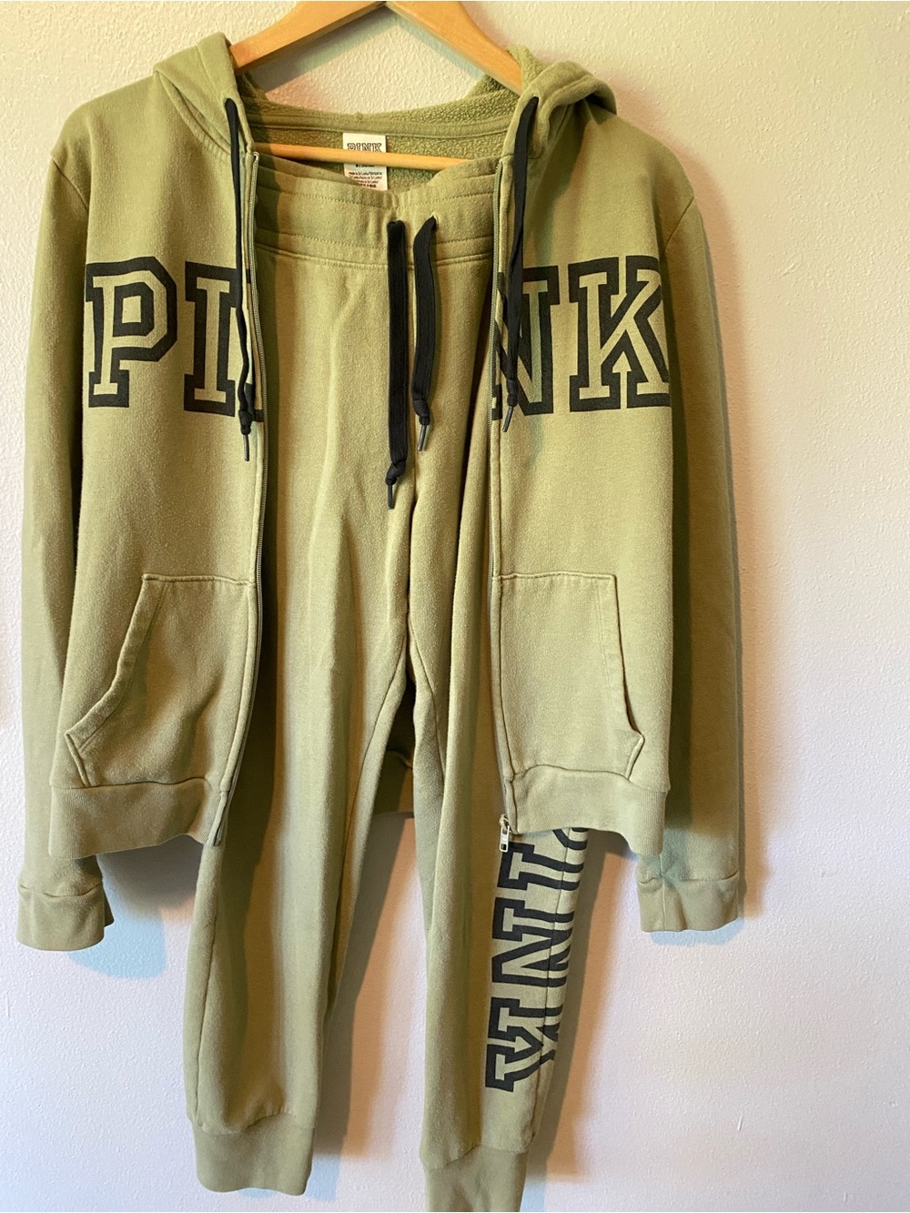 PINK Victoria's Secret Olive Green Hoodie & Jogger Set